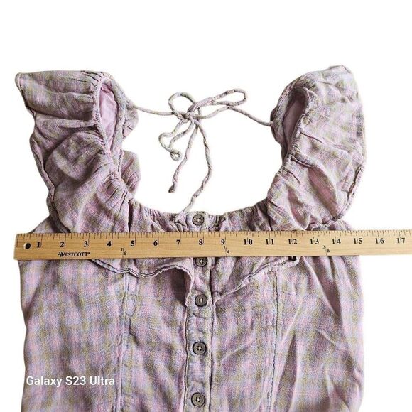 Free people Sz S pink multicolor plaid gone Rogue ruffle crop top - Picture 7 of 9